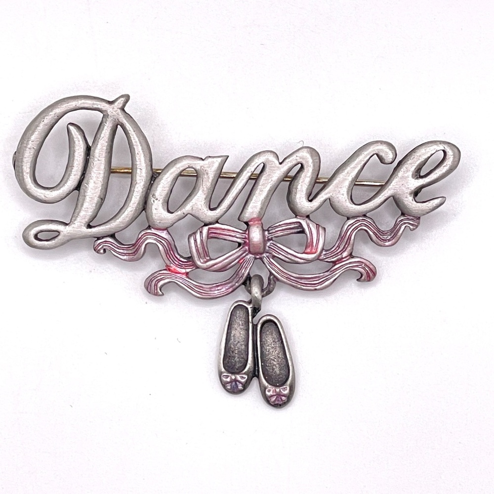 JJ Signed Jonette Jewelry Vintage Pewter Pink Dance Ballet Pin Brooch